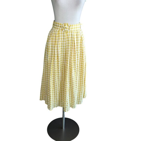 Mable Gold White Checkered Vintage Inspired Rockabilly Full Skirt Size Small - Picture 2 of 9